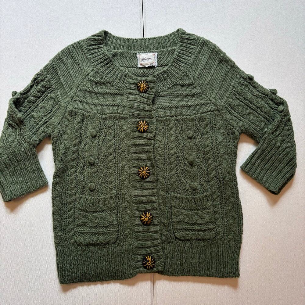 Sweet by Miss Me Alpaca Blend Cable Knit Cardigan Sweater Womens Large Olive